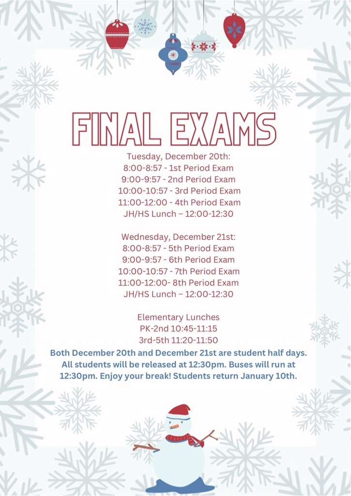 Final Exam Schedule for JH/HS